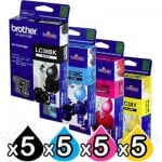 20 Pack Genuine Brother LC-38 Ink Combo [5BK+5C+5M+5Y]