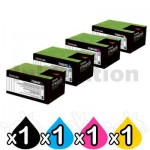 4 Pack Lexmark Genuine CS310 / CS410 / CS510 Toner Cartridges High Yield - BK 4,000 pages & CMY 3,000 pages