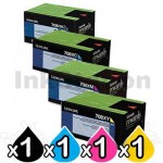4 Pack Lexmark Genuine CS510 Toner Cartridges High Yield - BK 8,000 pages & CMY 4,000 pages