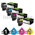 4 Pack Lexmark Genuine CX310 / CX410 / CX510 Toner Cartridges - BK 1,000 pages, C/M/Y 1,000 pages