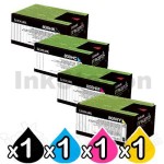 4 Pack Lexmark Genuine CX410 / CX510 Toner Cartridges High Yield - BK 4,000 pages, C/M/Y 3,000 pages