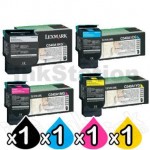 4 Pack Lexmark Genuine C540 / C543 / C544 / C546 / X543 / X544 / X546 Toner Cartridges High Yield - BK 2,500 pages & CMY 2,000 pages