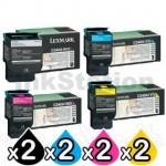 2 sets of 4 Pack Lexmark Genuine C540 / C543 / C544 / C546 / X543 / X544 / X546 Toner Cartridges High Yield - BK 2,500 pages & CMY 2,000 pages