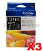 3 x Genuine Brother LC-131BK Black Ink Cartridge - 300 Pages [3BK]
