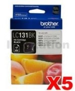 5 x Genuine Brother LC-131BK Black Ink Cartridge - 300 Pages [5BK]