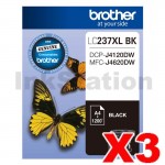 3 x Genuine Brother LC-237XLBK High Yield Black Ink Cartridge - 1,200 pages