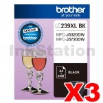 3 x Genuine Brother LC-239XLBK High Yield Black Ink Cartridge - 2,400 pages