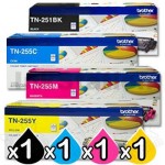 4 Pack Brother TN-251 / TN-255 Genuine High Yield Toner Combo (N8AE00003) [1BK,1C,1M,1Y]