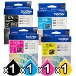 4 Pack Genuine Brother LC-137XL/LC-135XL High Yield Ink Combo [1BK+1C+1M+1Y]