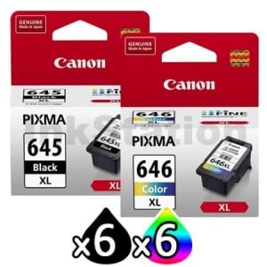 12-Pack Canon PG-645XL, CL-646XL Genuine [6Black + 6Colour] High Yield Ink Combo