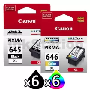 12-Pack Canon PG-645XL, CL-646XL Genuine [6Black + 6Colour] High Yield Ink Combo