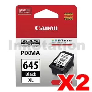 2 x Canon PG-645XL Genuine Black High Yield Ink Cartridge - 400 pages