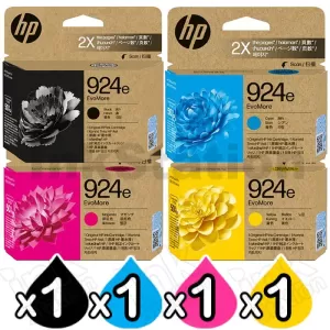 4 Pack HP 924e EvoMore Genuine Ink Cartridges Combo 4K0V0NA, 4K0V7NA - 4K0V9NA [1BK,1C,1M,1Y]