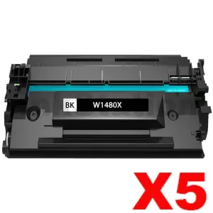 5 x HP 148X W1480X Compatible Black High Yield Toner Cartridge - 9,500 Pages