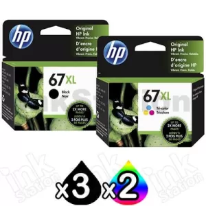 5 Pack HP 67XL Genuine High Yield Inkjet Cartridges 3YM57AA + 3YM58AA [3BK,2CL]