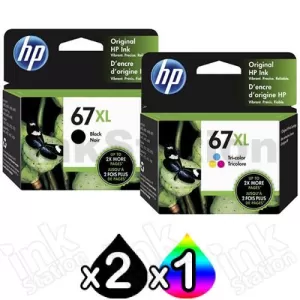 3 Pack HP 67XL Genuine High Yield Inkjet Cartridges 3YM57AA + 3YM58AA [2BK,1CL]