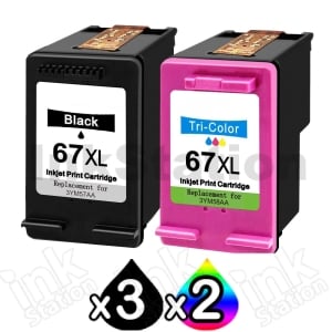 5 Pack HP 67XL Compatible High Yield Inkjet Cartridges 3YM57AA + 3YM58AA [3BK,2CL]