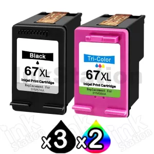 5 Pack HP 67XL Compatible High Yield Inkjet Cartridges 3YM57AA + 3YM58AA [3BK,2CL]