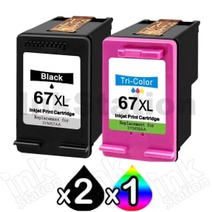 3 Pack HP 67XL Compatible High Yield Inkjet Cartridges 3YM57AA + 3YM58AA [2BK,1CL]