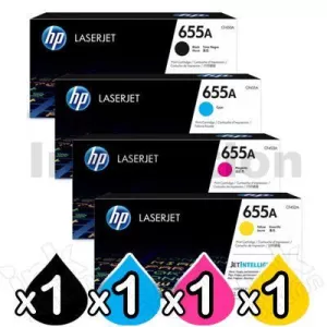 4 Pack HP 655A (CF450A-CF453A) Genuine Toner Cartridges [1BK,1C,1M,1Y]