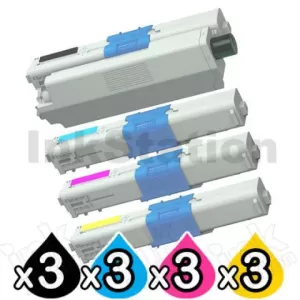3 Sets of 4 Pack Compatible OKI C301 / C321 Toner Cartridges Combo (44973545-44973548) [3BK,3C,3M,3Y]