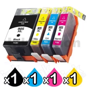 4 Pack HP 905XL Compatible High Yield Inkjet Combo T6M05AA - T6M17AA [1BK,1C,1M,1Y]