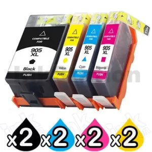 2 Sets of 4 Pack HP 905XL Compatible High Yield Inkjet Combo T6M05AA - T6M17AA [2BK,2C,2M,2Y]