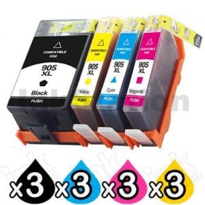 3 Sets of 4 Pack HP 905XL Compatible High Yield Inkjet Combo T6M05AA - T6M17AA [3BK,3C,3M,3Y]