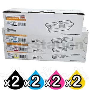 2 Sets of 4 Pack Genuine OKI MC562,C511,C531 Toner Cartridges (44973552, 44469725-727)