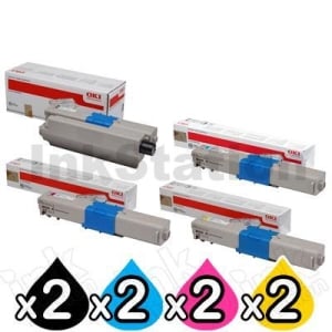 2 Sets of 4 Pack Genuine OKI C332DN / MC363DN Toner Combo (46508720-46508717) [2BK,2C,2M,2Y]