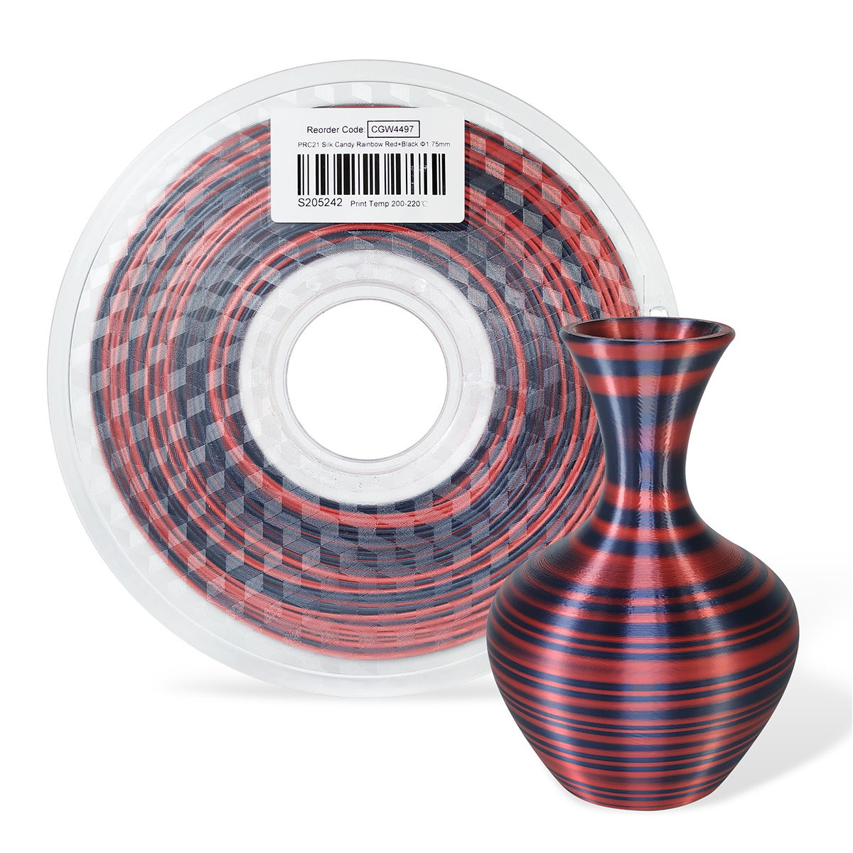 1 X Silk PLA 3D Filament 1.75mm Rainbow Candy PRC21 (Red+Black Gradient ...