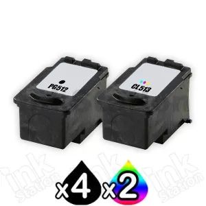 6 Pack Canon PG-512 CL-513 Compatible High Yield Value Pack [4BK,2C]