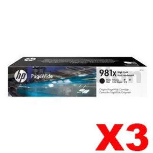 3 x HP 981X Genuine Black High Yield Inkjet Cartridge L0R12A - 11,000 Pages