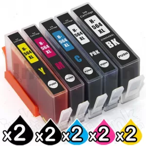 2 sets of 5 Pack HP 564XL Compatible Inkjet Cartridges CN684WA+CB322WA-CB325WA [2BK,2PBK,2C,2M,2Y]