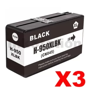 3 x HP 950XL Compatible Black High Yield Inkjet Cartridge CN045AA - 2,300 Pages