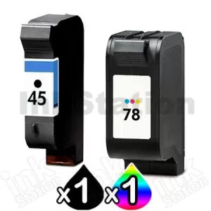 2 Pack HP 45 + 78 Compatible Inkjet Cartridges 51645AA + C6578DA [1BK,1CL]