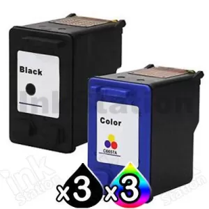 6 Pack HP 56 + 57 Compatible Inkjet Cartridges C6656AA + C6657AA [3BK,3CL]