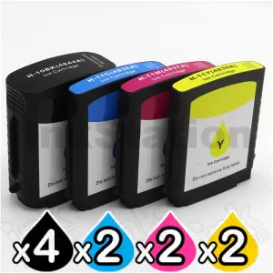 10 Pack HP 10 + 11 Compatible Inkjet Cartridges C4844AA+C4836AA-C4838AA [4BK,2C,2M,2Y]