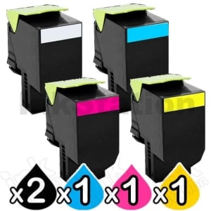 5 Pack Lexmark Compatible C540 / C543 / C544 / C546 / X543 / X544 / X546 Toner Cartridges High Yield - BK 2,500 pages & CMY 2,000 pages