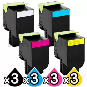 3 sets of 4 Pack Lexmark Compatible C540 / C543 / C544 / C546 / X543 / X544 / X546 Toner Cartridges High Yield - BK 2,500 pages & CMY 2,000 pages