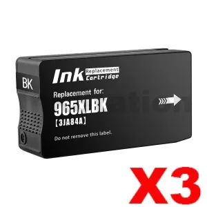 3 x HP 965XL Compatible Black High Yield Inkjet Cartridge 3JA84AA - 2,000 Pages