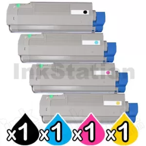 4 Pack OKI C712N Compatible Toner Cartridges Combo (46507612-46507609) [1BK, 1C, 1M, 1Y]