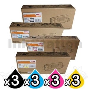 3 Sets of 4 Pack OKI C712N Genuine Toner Combo (46507612-46507609)