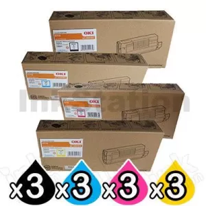 3 Sets of 4 Pack OKI C712N Genuine Toner Combo (46507612-46507609)