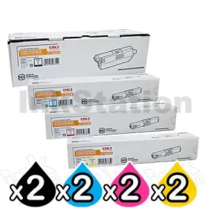 2 sets of 4 Pack OKI Genuine C310DN / C330DN / MC361 / MC362DN / C331DN Toner Cartridges (44469805-44469755)
