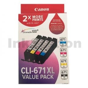 Genuine Canon CLI-671XL High Yield Inkjet Value Pack (CLI671XLVP) [1BK,1C,1M,1Y]