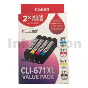 Genuine Canon CLI-671XL High Yield Inkjet Value Pack (CLI671XLVP) [1BK,1C,1M,1Y]