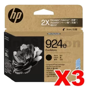 3 x HP 924e EvoMore Genuine Black Ink Cartridge 4K0V0NA - 1,000 pages
