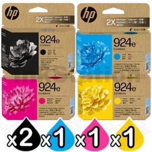 5 Pack HP 924e EvoMore Genuine Ink Cartridges Combo 4K0V0NA, 4K0V7NA - 4K0V9NA [2BK,1C,1M,1Y]