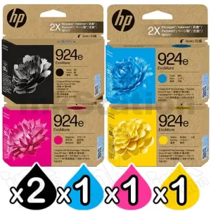 5 Pack HP 924e EvoMore Genuine Ink Cartridges Combo 4K0V0NA, 4K0V7NA - 4K0V9NA [2BK,1C,1M,1Y]
